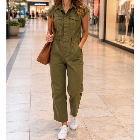 Levi’s Pants - Levi’s Army Green Utility Jumpsuit XS Cotton Cargo Coverall Romper Cap Sleeve
